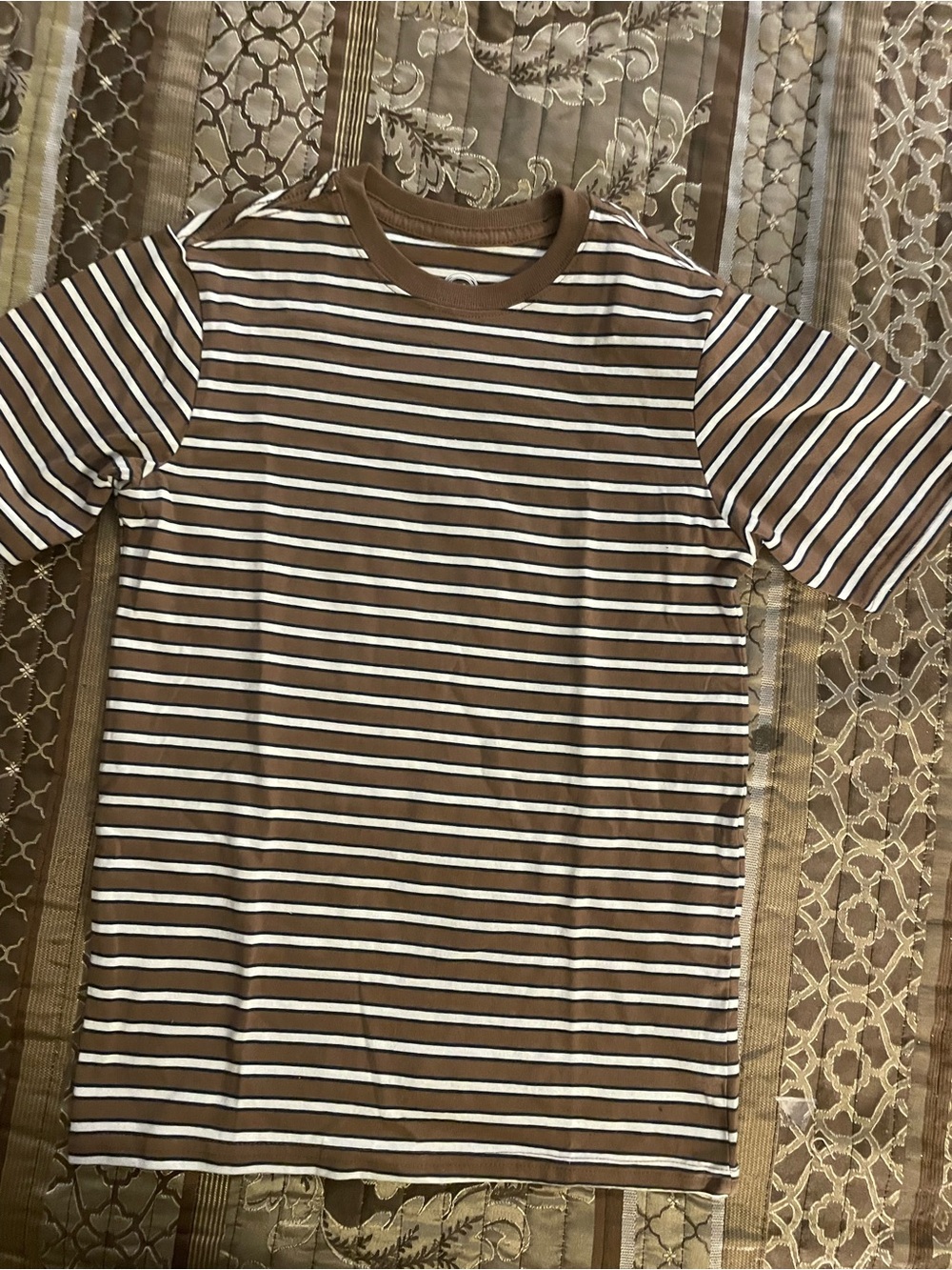 wonder nation Brown and White Striped Short Sleeve Tee